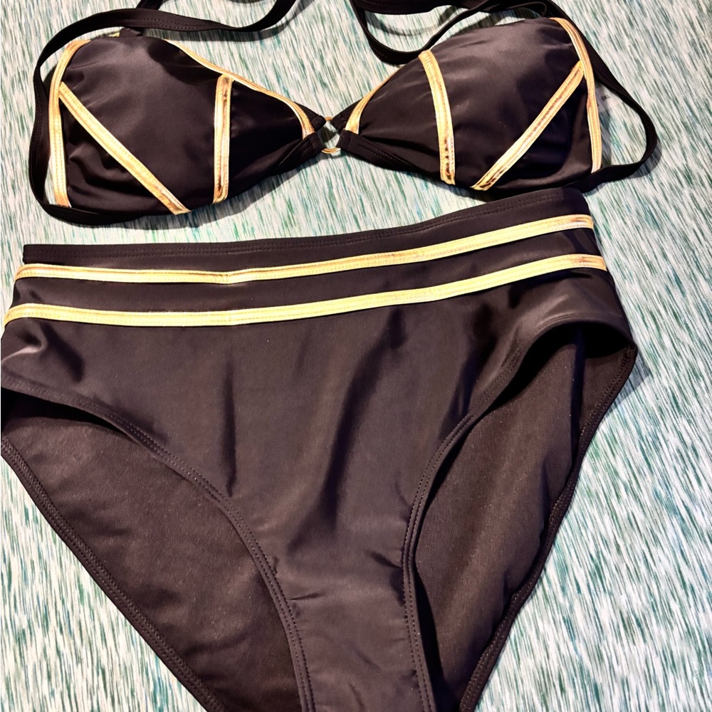 Black & Gold Women’s Two-Piece Bikini Set